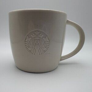 Starbucks White Embossed Mermaid Logo 2010 Coffee Mug “S” Short (SKU: 299MI)